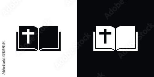 Bible icon black and white. Simple glyph icons.