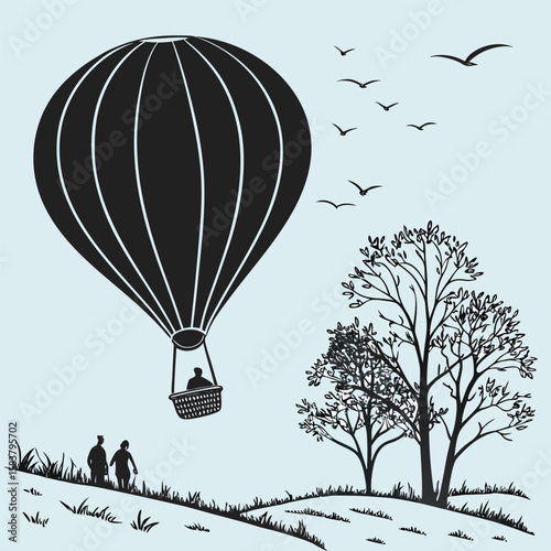Colorful hot air balloons dot the sky, a fun illustration of travel and adventure