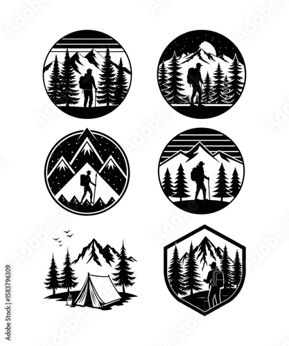 Adventure Awaits: Explore the allure of the wilderness with these captivating illustrations, depicting a person's solo journey into nature's embrace.