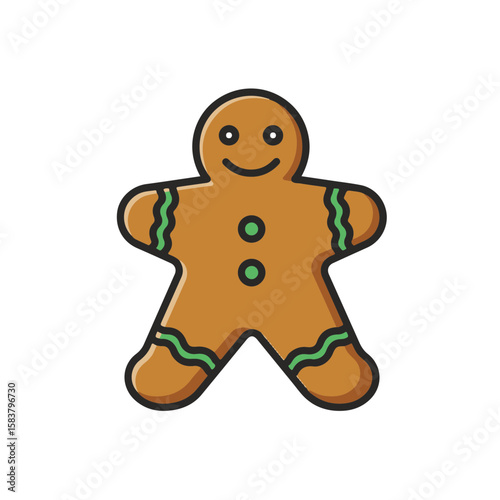 A cheerful gingerbread man standing in front of a blank backdrop.