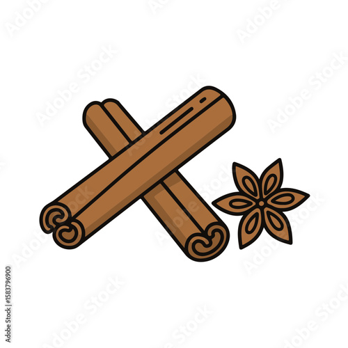 Cinnamon Sticks and Star Anise Illustration.