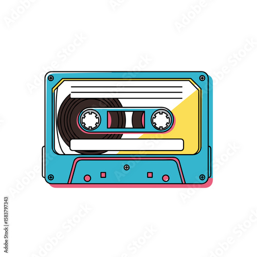 Colorful vintage cassette tape in retro style for International Music Day  