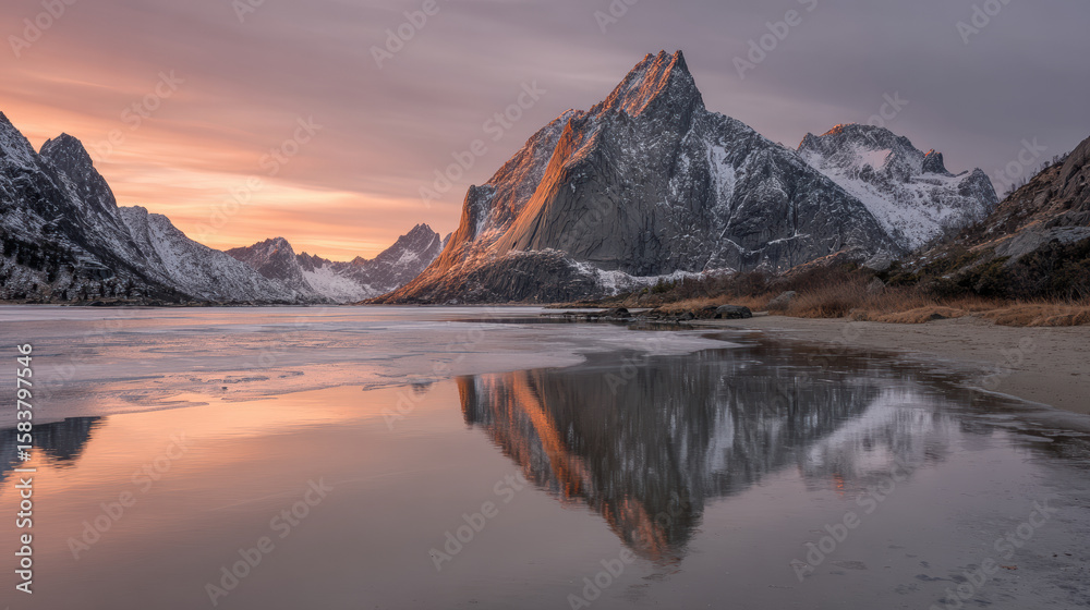 Fototapeta premium capture breathtaking sunsets across different countries focusing on northern regions showcasing icy landscapes