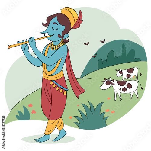Lord Krishna is a major deity in Hinduism, revered as the eighth avatar of Vishnu and also as the Supreme God in his own right. He is known for his roles as a protector, compassionate figure, and sour