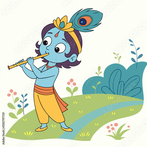 Lord Krishna is a major deity in Hinduism, revered as the eighth avatar of Vishnu and also as the Supreme God in his own right. He is known for his roles as a protector, compassionate figure, and sour