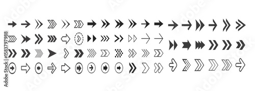 Grid of Black Arrow Icons Directional Navigation and UI Element Collection
