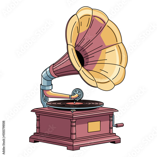 Vintage gramophone with ornate horn and wooden base for music lovers  