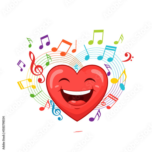 Smiling red heart with musical notes celebrating International Music Day  