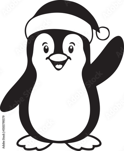 Simple cute penguin outline vector outline shape, simple black and white penguin shape