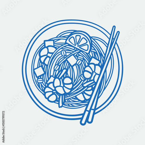 Hand-drawn pad thai. Line art, ink, minimalist style. Vector illustration. Food collection.