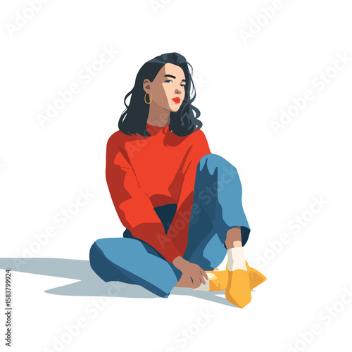 girl isolated in White Background, girl vector, Flat lay vector illustration