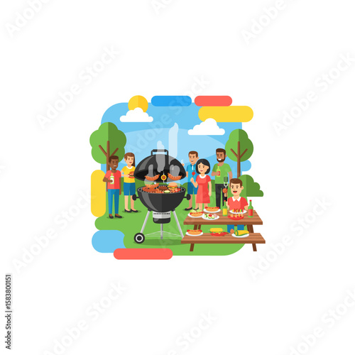 Bbq party icon logo flat vector design
