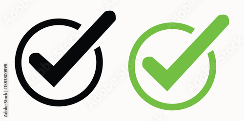 Black and green check marks encircled, symbolizing approval, confirmation, and successful task completion, ideal for web design and positive affirmation visuals.