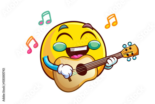 PNG Joyful emoji playing guitar with cheerful expression
