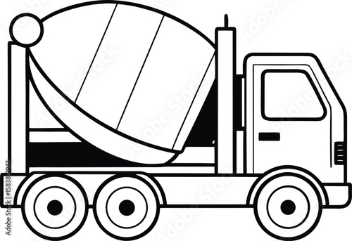 Illustration of a cement truck with a rotating drum for construction and industry