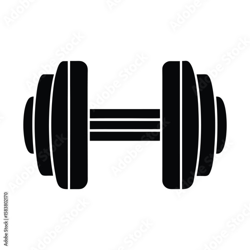 Dumbbell icon in solid silhouette gym vector on white background