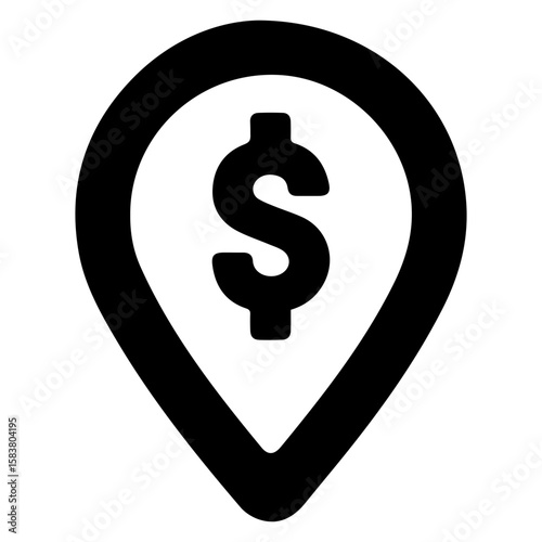 Black dollar sign icon inside geolocation point