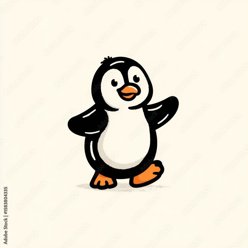 Fototapeta premium Cute cartoon penguin walking