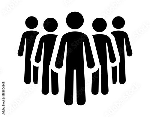 Group of black stick figures standing - simple silhouette icons on transparent background. Minimalist vector people collection for team logos, business meetings, and community designs. 