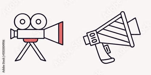 Vintage camera and megaphone icons film broadcast