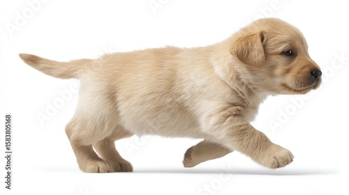 Adorable golden retriever puppy in motion