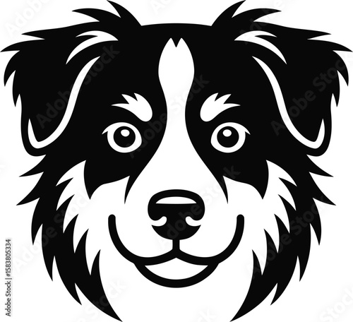 Minimalist Australian Shepherd face icon vector with alert eyes and perked ears for logo design