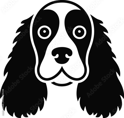 Minimalist Cocker Spaniel face icon with simple line depiction of ears and snout in black and white vector