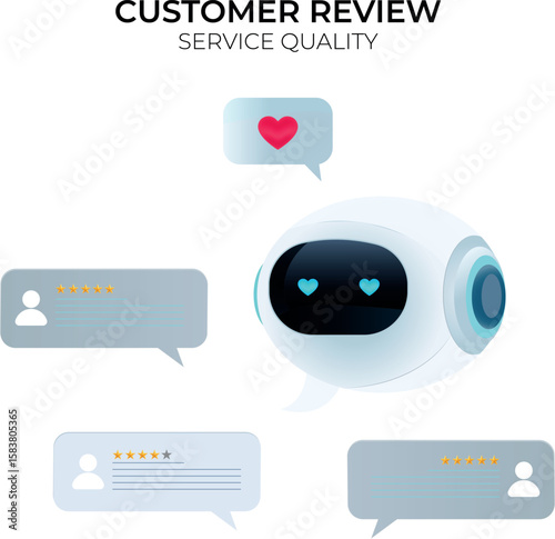 Customer satisfaction survey concept. The chatbot is happy about the positive customer ratings. The customer evaluates the service quality and the company's reputation, and the chatbot expresses love