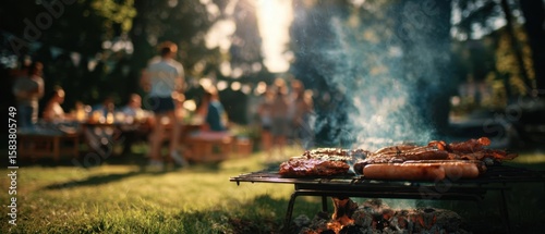 The sizzling barbecue in a sunny backyard gathering with friends and family