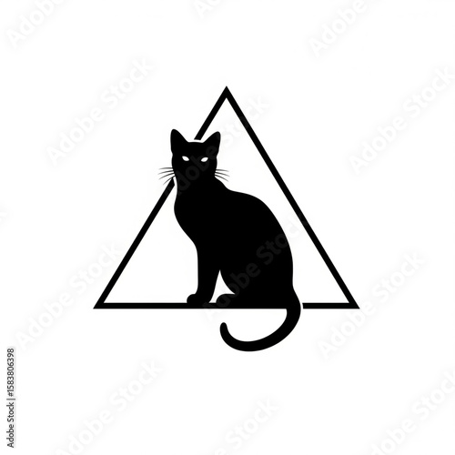 Silhouette of a cat inside of a triangle shape design