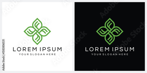 Initial letter F ornament flower leaf green logo design vector template