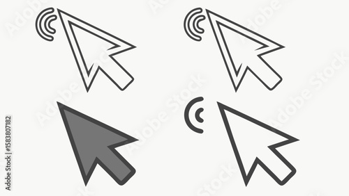 Illustration of four cursor icons with varying styles and click indicators on a white background view