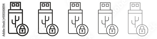 Pendrive security icon with editable stroke eps 10 vector illustration. Outline drawing.
