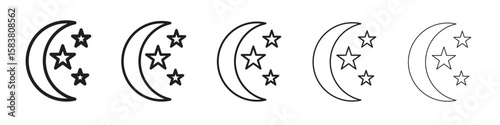 Moon and star icon with editable stroke eps 10 vector illustration. Outline drawing.