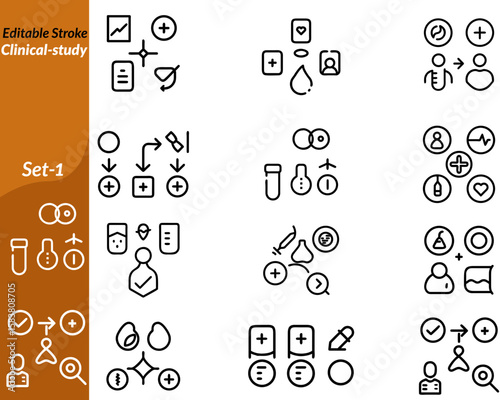 A symbol of a clipboard, lab results, and a magnifying glass. It represents medical research, clinical trials, patient testing, scientific validation, health assessment, and data-driven evidence.