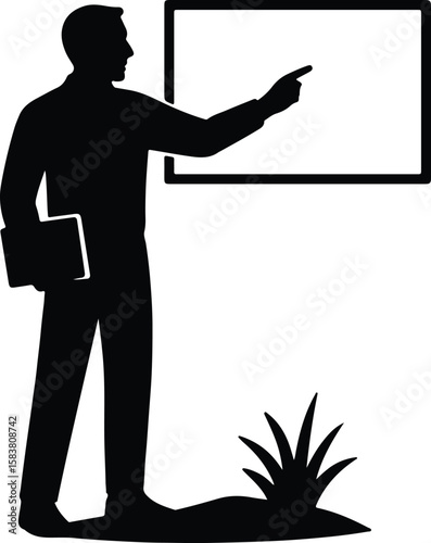 Silhouette of businessman pointing at whiteboard presentation Vector Illustrator
