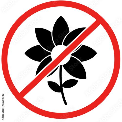 Fragrance-free symbol, flat vector flower with scent lines crossed out by red circle, simple and clean style for labeling and product packaging