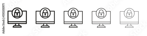Computer security icon with editable stroke eps 10 vector illustration. Outline drawing.