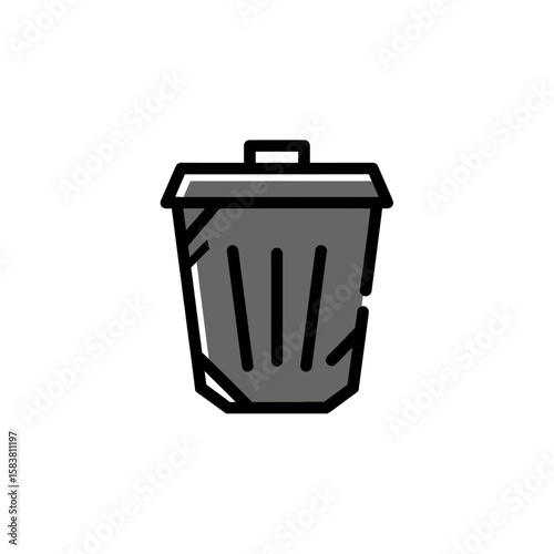 Simple graphic illustration of a dark gray trash can with a lid.
