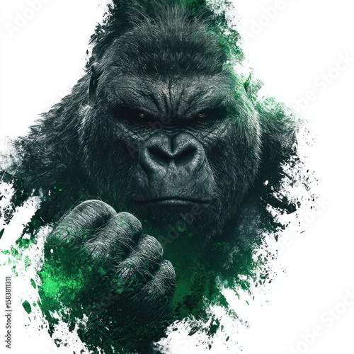 Powerful gorilla portrait, artistic style