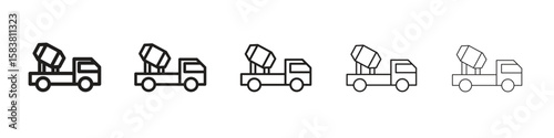 Cement truck icon with editable stroke eps 10 vector illustration. Outline drawing.