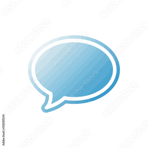 A blue speech bubble icon, slightly angled, with a white outline, on a white background.