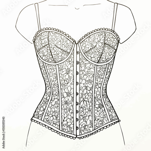 Elegant lace corset design in intricate floral pattern illustration  