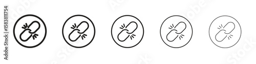 Broken link icon with editable stroke eps 10 vector illustration. Outline drawing.