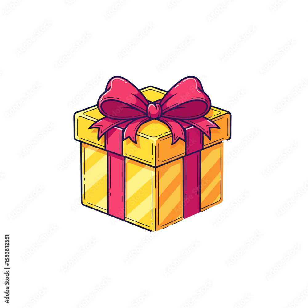 Obraz premium A cartoon gift box with a vibrant pink ribbon and bow.