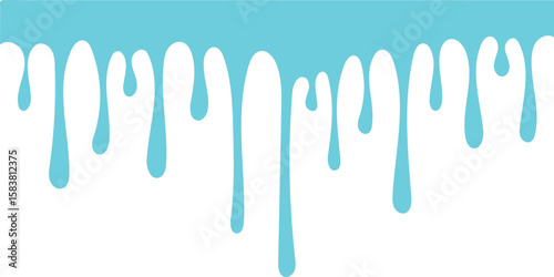 Bright turquoise liquid drips flowing down from a solid color top edge isolated on transparent background