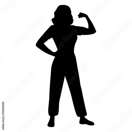 Silhouette of powerful woman flexing biceps and showing strength vector illustration