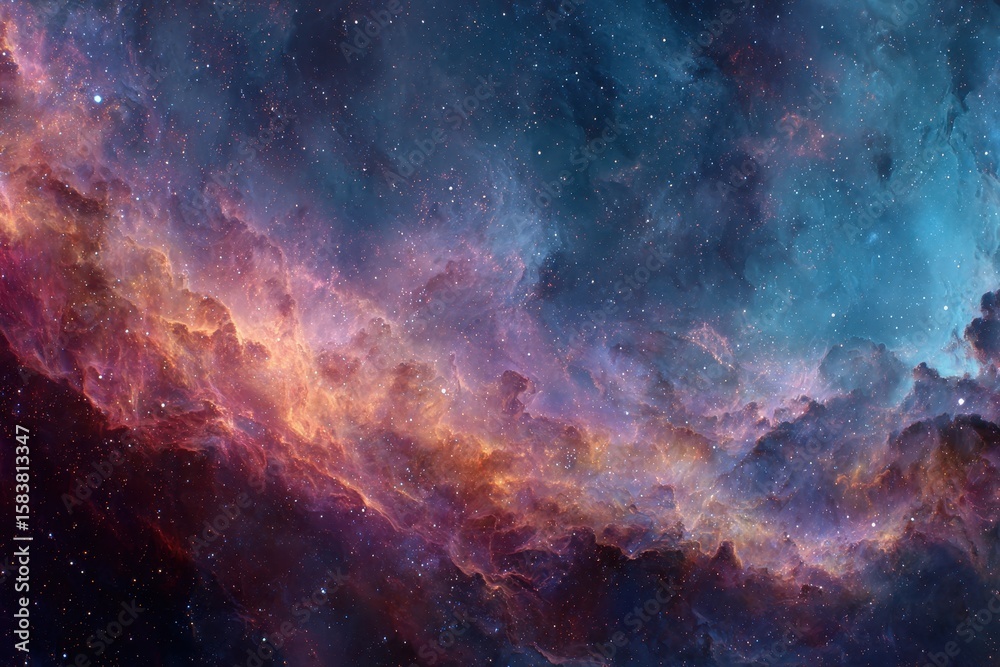 Fototapeta premium Vibrant cosmic nebula reveals a stunning panorama of colors and celestial formations in the depths of space