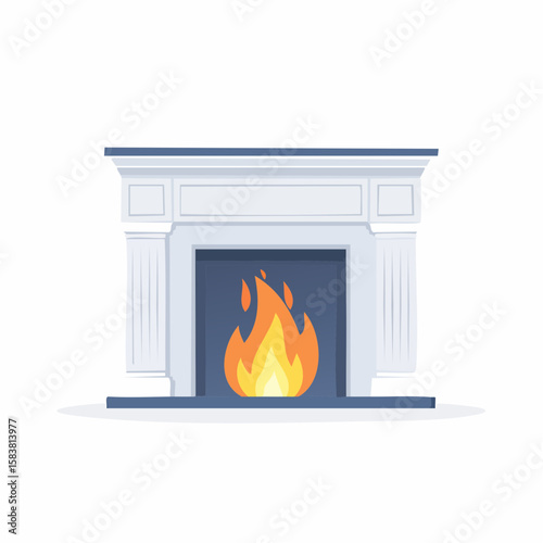 Elegant fireplace with a glowing animated flame animation indoor