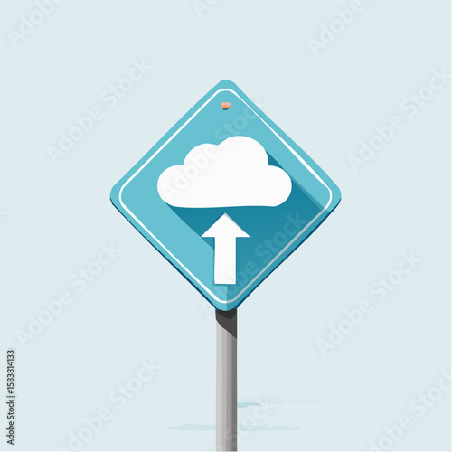 Upward arrow sign with cloud above points to the skyward path